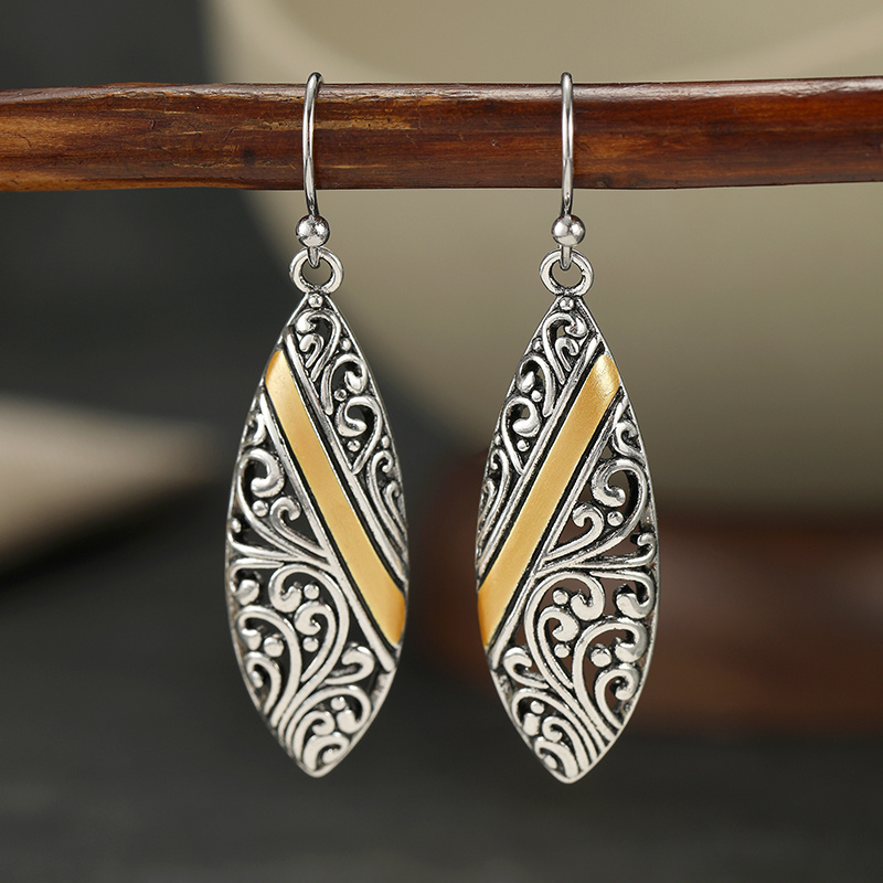 Retro Bohemian Long Leaf Open Pattern Earrings